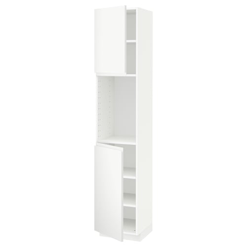 White METOD kitchen cabinet, tall with open door, minimalist design.