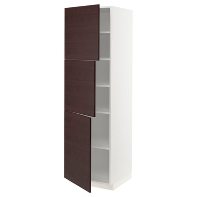 METOD High cabinet with shelves/3 doors, white Askersund/dark brown ash effect, 60x60x200 cm