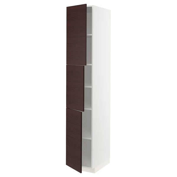 METOD High cabinet with shelves/3 doors, white Askersund/dark brown ash effect, 40x60x220 cm