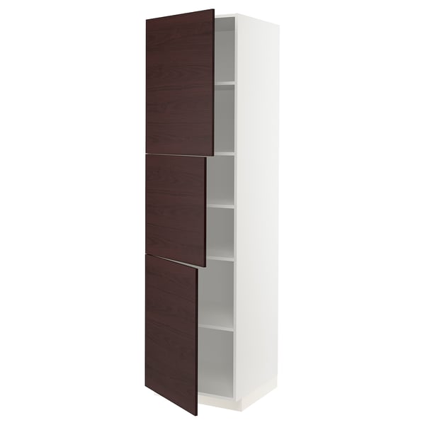 METOD High cabinet with shelves/3 doors, white Askersund/dark brown ash effect, 60x60x220 cm