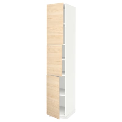 METOD High cabinet with shelves/3 doors, white/Askersund light ash effect, 40x60x220 cm