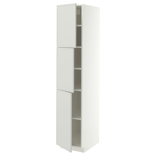 METOD High cabinet with shelves/3 doors, white/Aspudden light grey, 40x60x200 cm