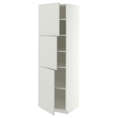 METOD High cabinet with shelves/3 doors, white/Aspudden light grey, 60x60x200 cm