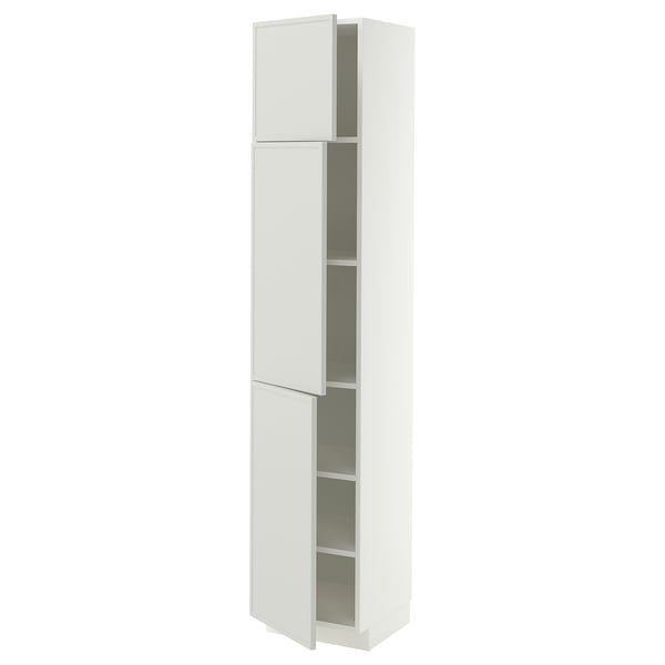 METOD High cabinet with shelves/3 doors, white/Aspudden light grey, 40x41x200 cm