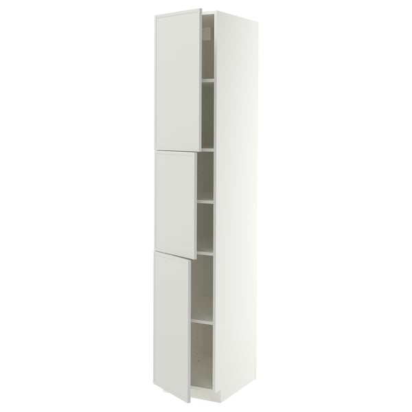 METOD High cabinet with shelves/3 doors, white/Aspudden light grey, 40x60x220 cm