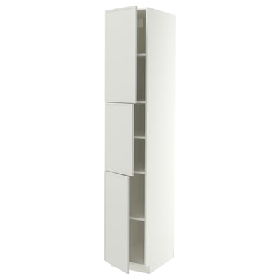 METOD High cabinet with shelves/3 doors, white/Aspudden light grey, 40x60x220 cm