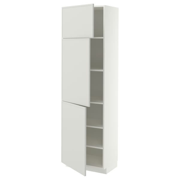 METOD High cabinet with shelves/3 doors, white/Aspudden light grey, 60x41x200 cm