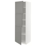 METOD High cabinet with shelves/3 doors, white/Bodbyn grey, 60x60x200 cm
