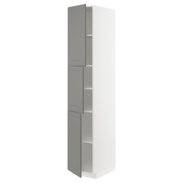 METOD High cabinet with shelves/3 doors, white/Bodbyn grey, 40x60x220 cm