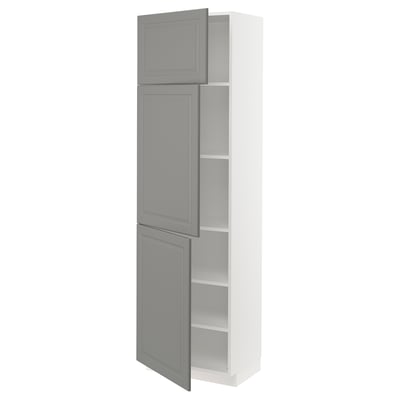 METOD High cabinet with shelves/3 doors, white/Bodbyn grey, 60x41x200 cm