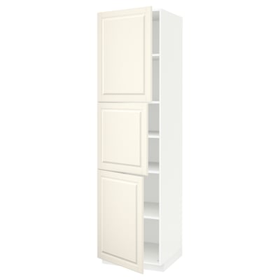 METOD High cabinet with shelves/3 doors, white/Bodbyn off-white, 60x60x220 cm