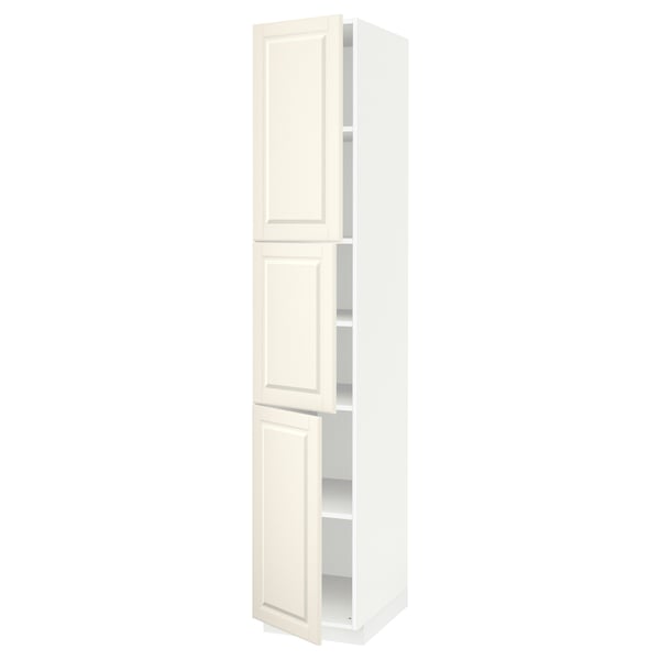 METOD High cabinet with shelves/3 doors, white/Bodbyn off-white, 40x60x220 cm