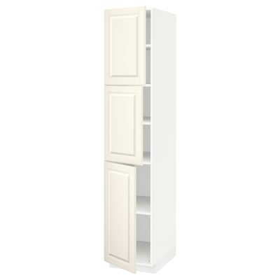METOD High cabinet with shelves/3 doors, white/Bodbyn off-white, 40x60x200 cm