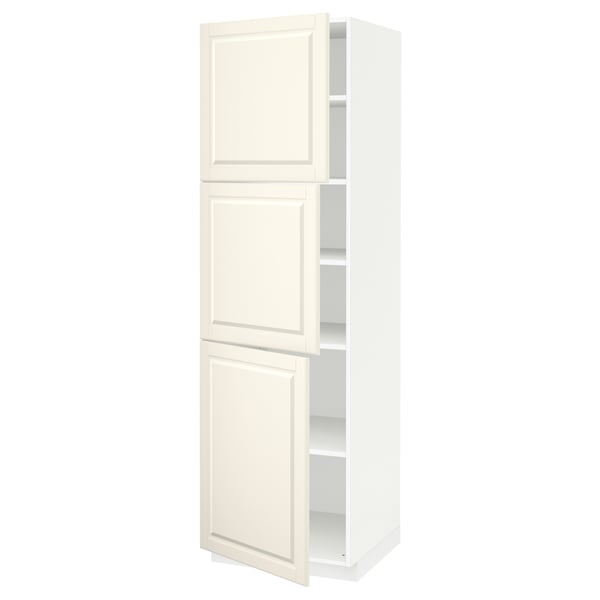 METOD High cabinet with shelves/3 doors, white/Bodbyn off-white, 60x60x200 cm