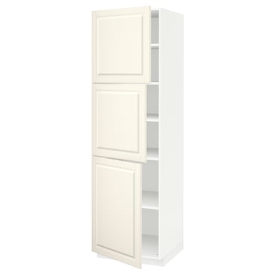 METOD High cabinet with shelves/3 doors, white/Bodbyn off-white, 60x60x200 cm