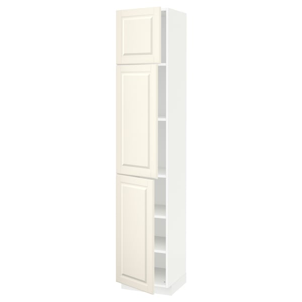 METOD High cabinet with shelves/3 doors, white/Bodbyn off-white, 40x41x200 cm