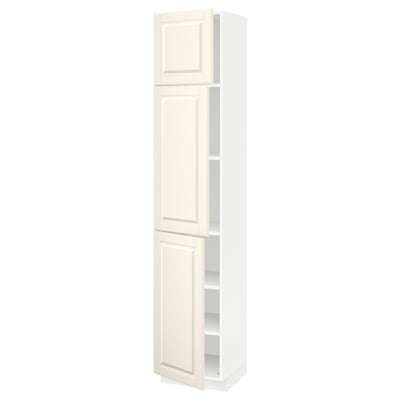 METOD High cabinet with shelves/3 doors, white/Bodbyn off-white, 40x41x200 cm