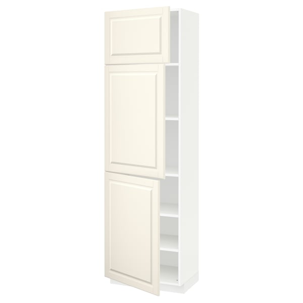 METOD High cabinet with shelves/3 doors, white/Bodbyn off-white, 60x41x200 cm