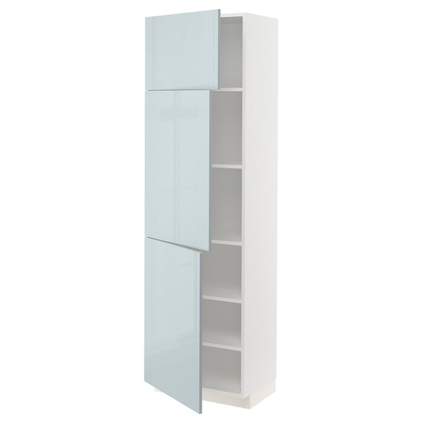 METOD High cabinet with shelves/3 doors, white/Kallarp light grey-blue, 60x41x200 cm