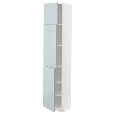 METOD High cabinet with shelves/3 doors, white/Kallarp light grey-blue, 40x41x200 cm