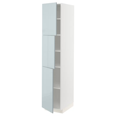 METOD High cabinet with shelves/3 doors, white/Kallarp light grey-blue, 40x60x200 cm