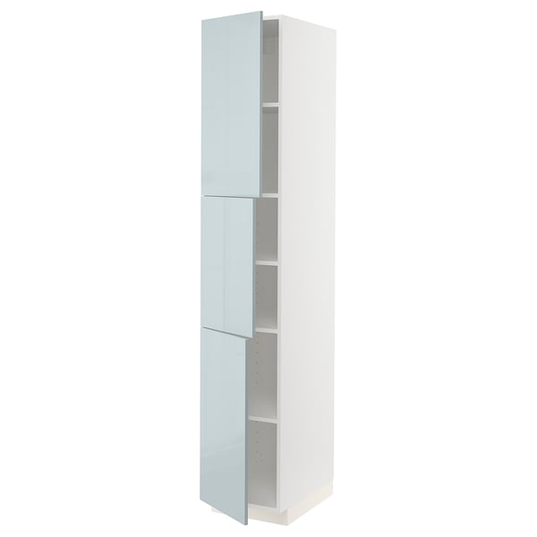 METOD High cabinet with shelves/3 doors, white/Kallarp light grey-blue, 40x60x220 cm