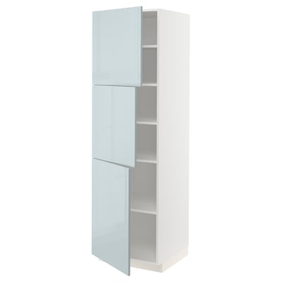 METOD High cabinet with shelves/3 doors, white/Kallarp light grey-blue, 60x60x200 cm