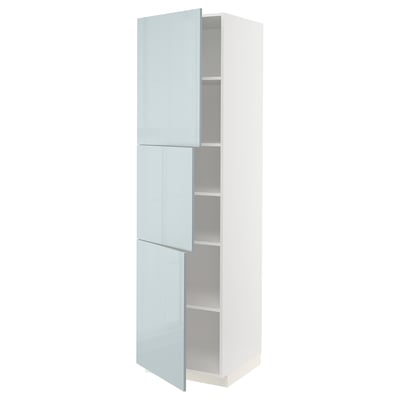 METOD High cabinet with shelves/3 doors, white/Kallarp light grey-blue, 60x60x220 cm