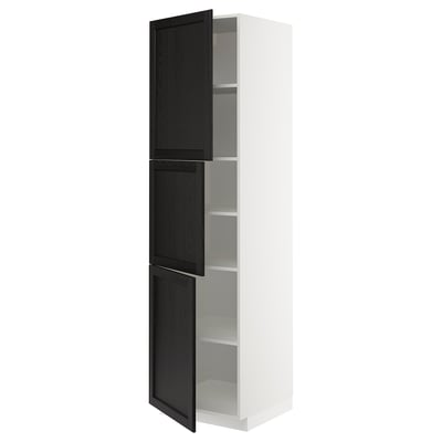 METOD High cabinet with shelves/3 doors, white/Lerhyttan black stained, 60x60x220 cm