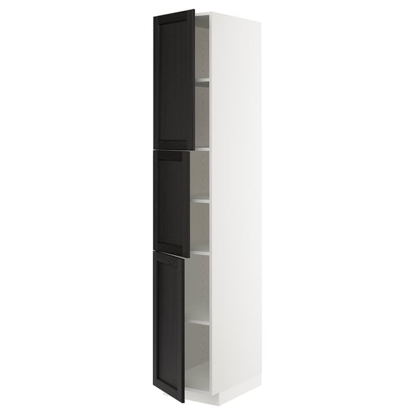 METOD High cabinet with shelves/3 doors, white/Lerhyttan black stained, 40x60x220 cm