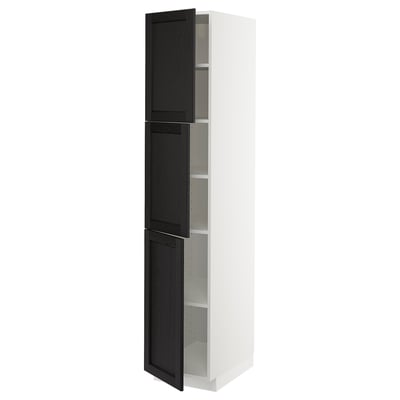 METOD High cabinet with shelves/3 doors, white/Lerhyttan black stained, 40x60x200 cm