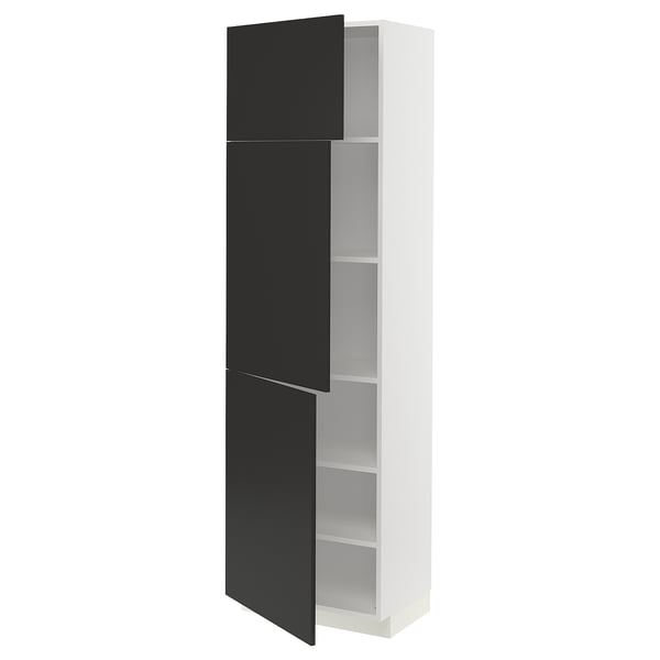 METOD High cabinet with shelves/3 doors, white/Nickebo matt anthracite, 60x41x200 cm