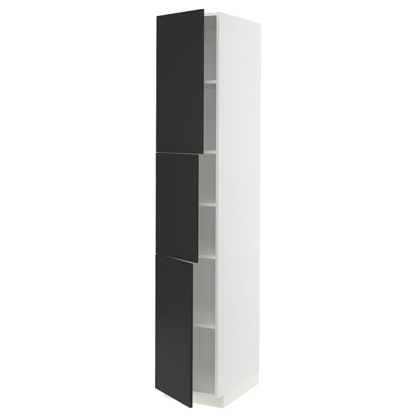 METOD High cabinet with shelves/3 doors, white/Nickebo matt anthracite, 40x60x220 cm
