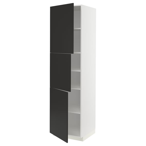 METOD High cabinet with shelves/3 doors, white/Nickebo matt anthracite, 60x60x220 cm
