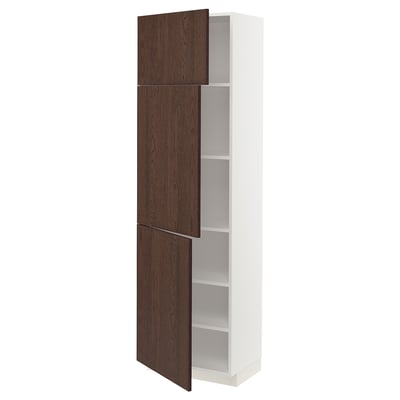 METOD High cabinet with shelves/3 doors, white/Sinarp brown, 60x41x200 cm