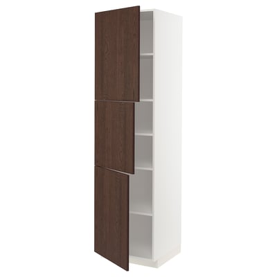 METOD High cabinet with shelves/3 doors, white/Sinarp brown, 60x60x220 cm