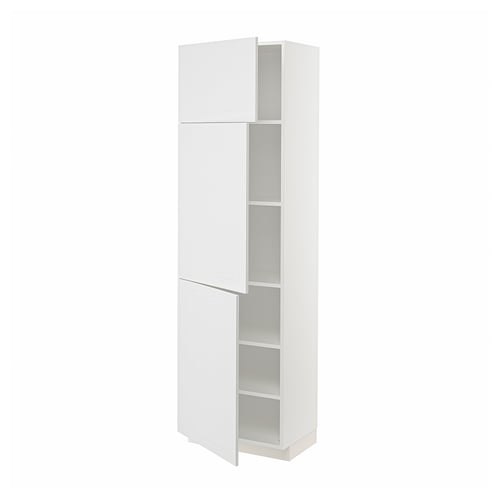 A white METOD kitchen cabinet with multiple shelves and adjustable spacing.