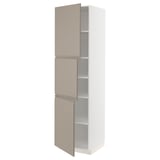 METOD High cabinet with shelves/3 doors, white/Upplöv matt dark beige, 60x60x220 cm
