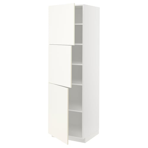 A white METOD tall kitchen cabinet with two doors, showcasing a sleek modern design.