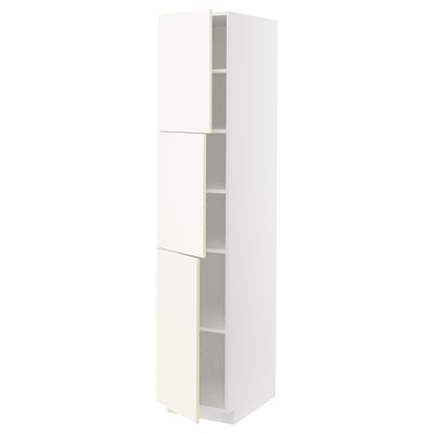 METOD High cabinet with shelves/3 doors, white/Vallstena white, 40x60x200 cm