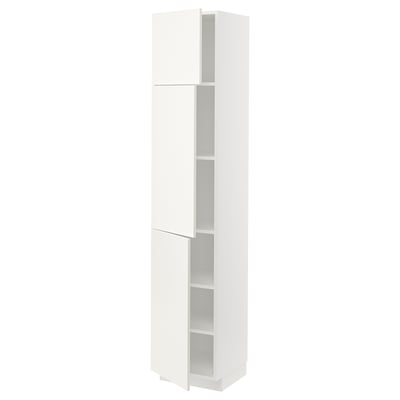 METOD High cabinet with shelves/3 doors, white/Vallstena white, 40x41x200 cm