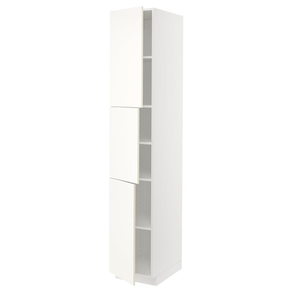 METOD High cabinet with shelves/3 doors, white/Vallstena white, 40x60x220 cm