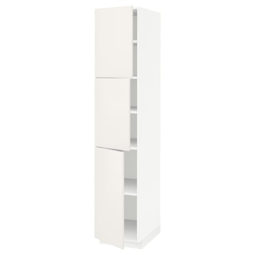 This image shows a white METOD tall kitchen cabinet with adjustable shelves and clean, modern design.