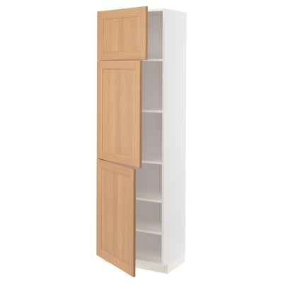 METOD High cabinet with shelves/3 doors, white/Vedhamn oak, 60x41x200 cm