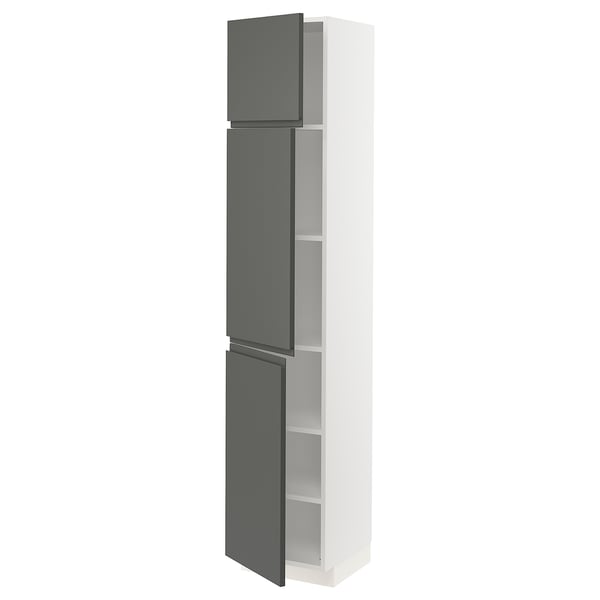 METOD High cabinet with shelves/3 doors, white/Voxtorp dark grey, 40x41x200 cm