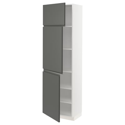 METOD High cabinet with shelves/3 doors, white/Voxtorp dark grey, 60x41x200 cm