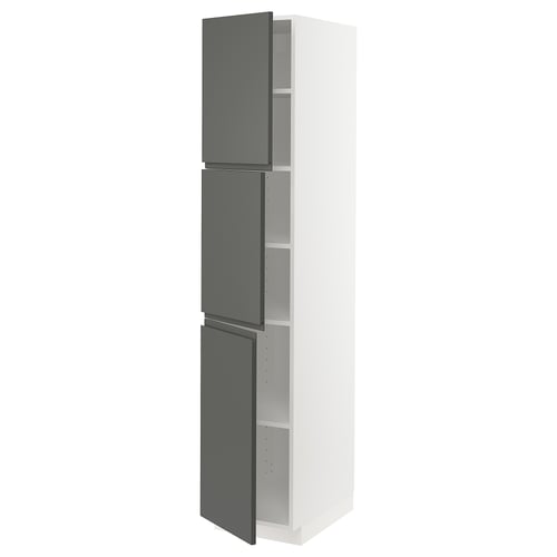Ikea METOD kitchen cabinet with dark grey doors and white frame.