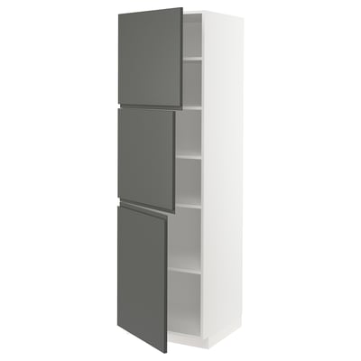 METOD High cabinet with shelves/3 doors, white/Voxtorp dark grey, 60x60x200 cm