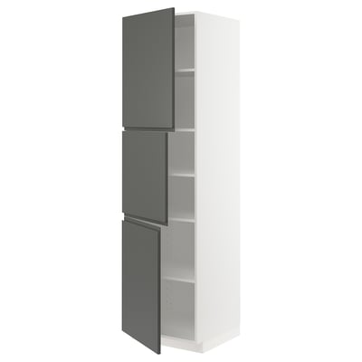 METOD High cabinet with shelves/3 doors, white/Voxtorp dark grey, 60x60x220 cm