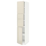 METOD High cabinet with shelves/3 doors, white/Voxtorp high-gloss light beige, 40x60x200 cm